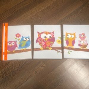 Love owls? Cute trio of canvas prints on wood frames.